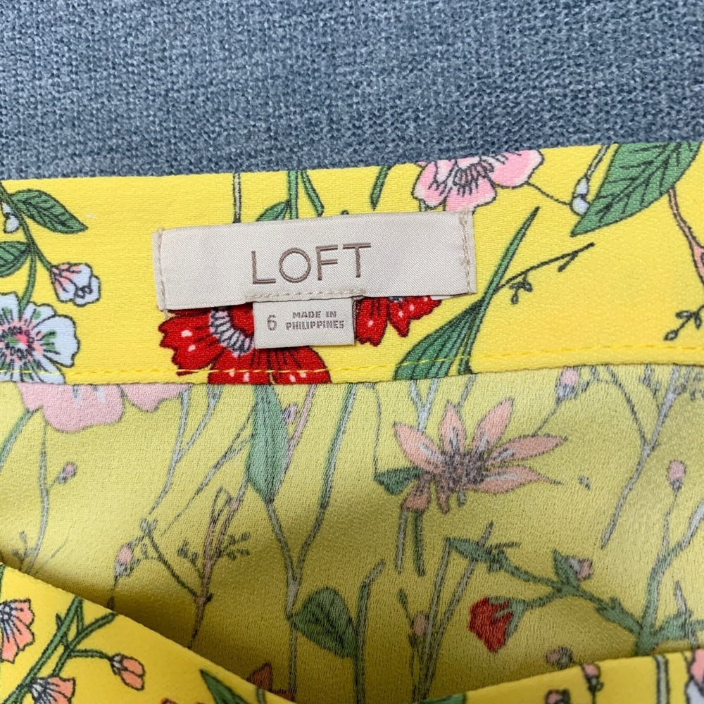 Loft Wrap Midi Skirt Womens 6 Yellow Floral High Low Tie Waist Summer Party Wear - Picture 13 of 13
